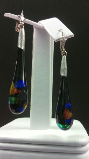 Handmade Black Multicoloured Fancy Glass Earrings